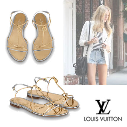 Louis Vuitton 2020 SS Open Toe Bi color Plain Leather Elegant Style Sandals 