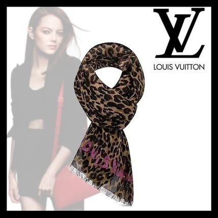 Louis Vuitton Leopard Patterns Cashmere Silk Knit  Fur Scarves M72215 