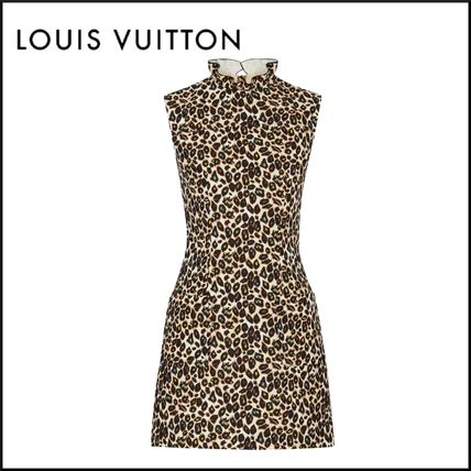 Louis Vuitton 2020 SS Leopard Patterns Wool Silk Sleeveless High Neck Logo Dresses 1A5R3C 