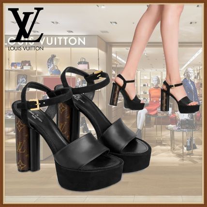 Louis Vuitton 2020 SS Monogram Platform Suede Leather Block Heels Elegant Style 1A7U6Y 