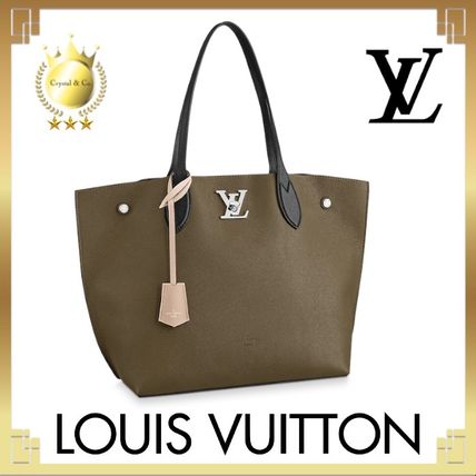 Louis Vuitton LOCKME 2020 SS Casual Style Calfskin A4 Bi color Plain Leather Office Style 