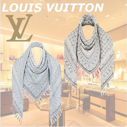 Louis Vuitton 2020 21AW Monogram Silk Logo Knit  Fur Scarves M76367 M76368 