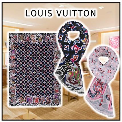 Louis Vuitton 2020 21AW Monogram Silk Cotton Knit  Fur Scarves M76173 M76172 
