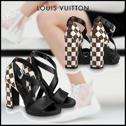 Louis Vuitton DAMIER 2020 SS Other Plaid Patterns Monogram Open Toe Leather Block Heels 