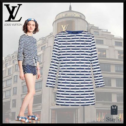 Louis Vuitton MONOGRAM 2020 SS Stripes Monogram Boat Neck Cropped Cotton Medium Logo 1A7SRD 