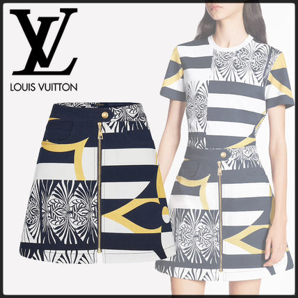 Louis Vuitton Pencil Skirts Short Stripes Flower Patterns Monogram Cotton 