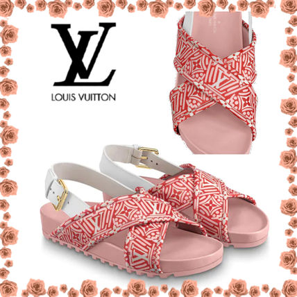 Louis Vuitton MONOGRAM Open Toe Leather Logo Sandals 1A85DV 