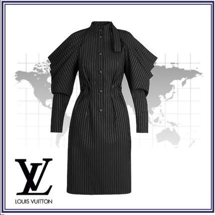 Louis Vuitton Stripes Wool Medium Elegant Style Dresses 