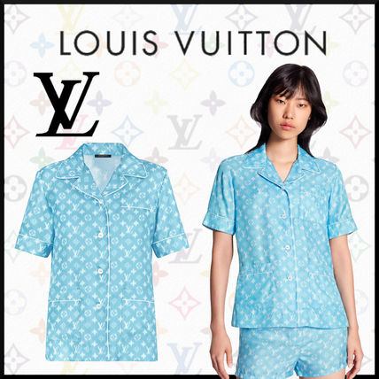 Louis Vuitton MONOGRAM 2020 SS Monogram Silk Front Button Icy Color Lounge  Sleepwear 1A60VD 