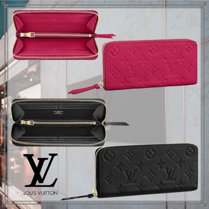 Louis Vuitton CLEMENCE Monogram Plain Leather Folding Wallet Logo Long Wallets 