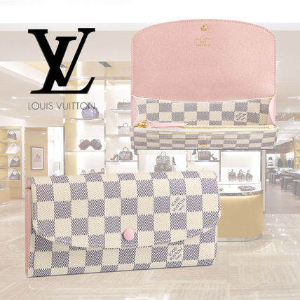 Louis Vuitton DAMIER AZUR Other Plaid Patterns Bi color Leather Logo Long Wallets N41625 