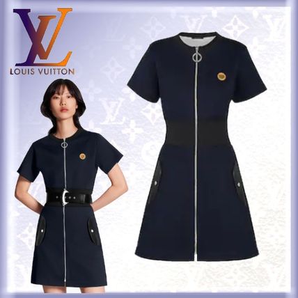 Louis Vuitton 2020 SS Crew Neck Short Casual Style A line Silk Plain Leather 