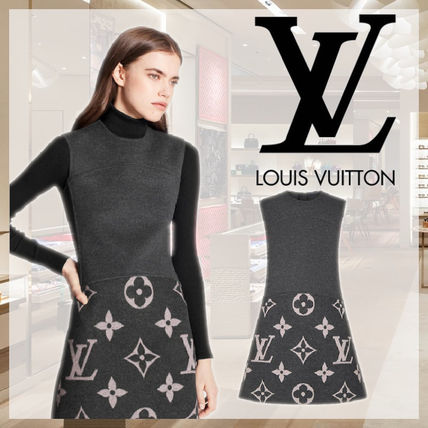 Louis Vuitton MONOGRAM Crew Neck Short Monogram Casual Style A line Wool Silk 1A82LC 