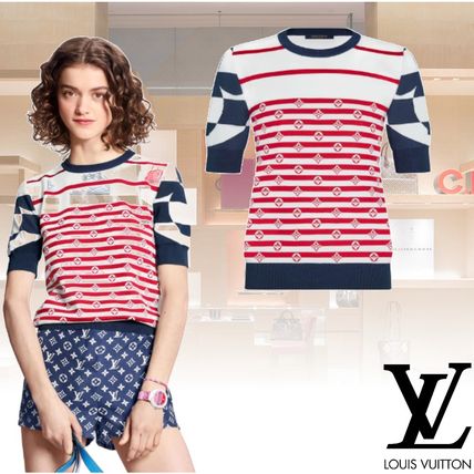 Louis Vuitton 2020 SS Crew Neck Stripes Wool Silk Cotton Medium Short Sleeves 