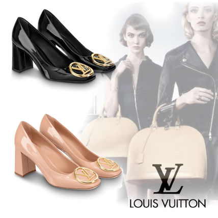Louis Vuitton 2019 20AW Square Toe Leather Block Heels Elegant Style Logo 1A4X8A 