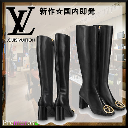 Louis Vuitton 2020 21AW Square Toe Leather Elegant Style High Heel Boots 1A5LS4 