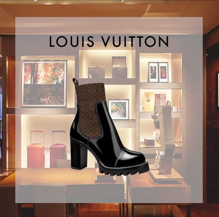 Louis Vuitton Monogram Leather Chunky Heels Ankle  Booties Boots