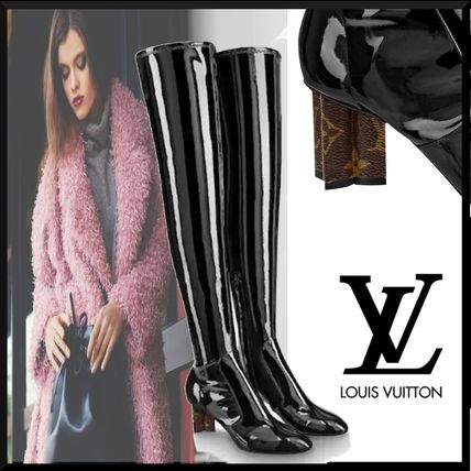 Louis Vuitton 2019 20AW Monogram Plain Leather Block Heels Elegant Style 