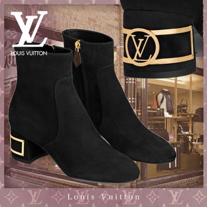Louis Vuitton MONOGRAM 2020 21AW Casual Style Suede Blended Fabrics Plain Leather Block Heels