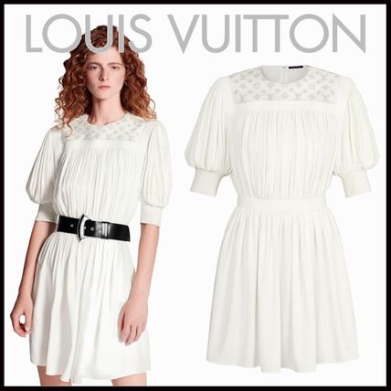 Louis Vuitton 2020 SS Crew Neck Short Casual Style Tight A line Silk Nylon Flared