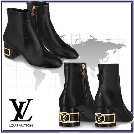 Louis Vuitton Plain Leather Logo Mid Heel Boots 