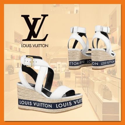 Louis Vuitton Leather Logo Platform  Wedge Sandals 1A64GJ 