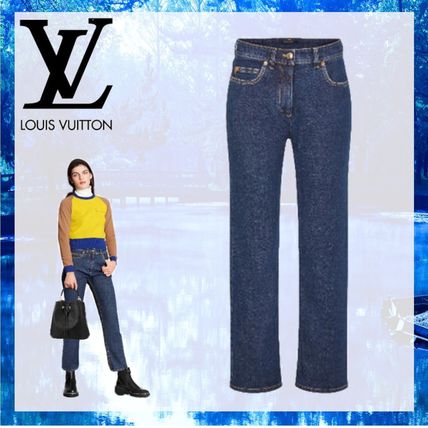 Louis Vuitton 2020 SS Mid Rise Straight Classic Jeans In Stretch Indigo Denim 1A83TE 