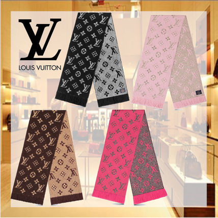 Louis Vuitton MONOGRAM Monogram Unisex Silk Logo Knit  Fur Scarves