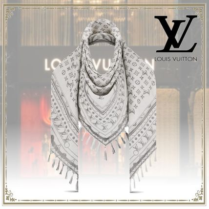 Louis Vuitton 2020 21AW Monogram Silk Fringes Knit  Fur Scarves M76368 
