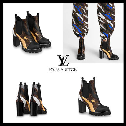 Louis Vuitton 2020 SS Leather Block Heels Formal Style Logo Ankle  Booties Boots 1A7VIS 
