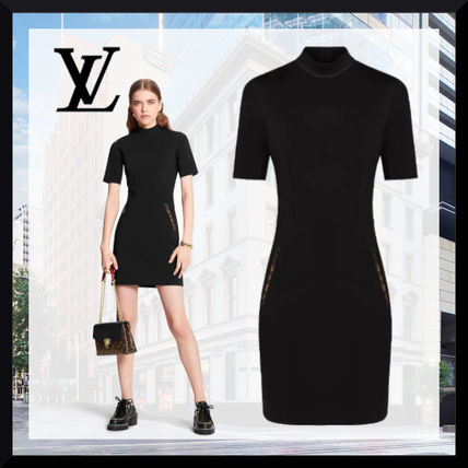 Louis Vuitton Short Sleeved High Neck Fitted Dress 1A7VT6 