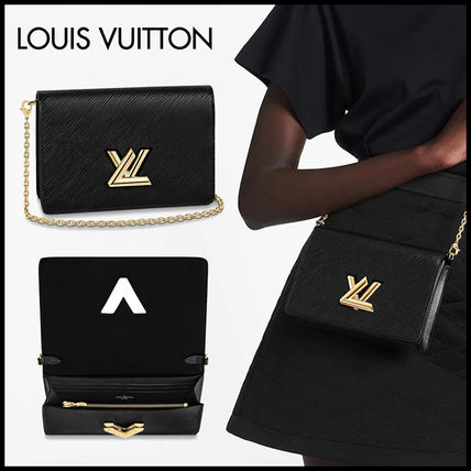 Louis Vuitton TWIST Chain Plain Leather Chain Wallet Long Wallets 