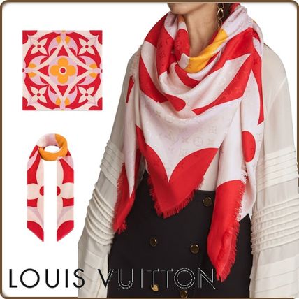 Louis Vuitton Monogram Unisex Logo Knit  Fur Scarves 