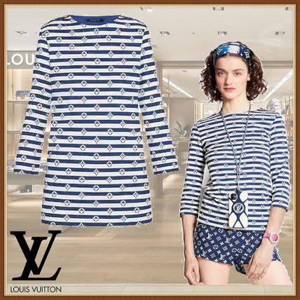 Louis Vuitton 2020 SS Stripes Monogram Boat Neck Cropped Cotton Medium Logo 1A7SRD 