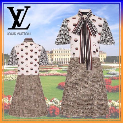 Louis Vuitton MONOGRAM Two Fabric A Line Dress In Camel Natte Tweed 1A840E 