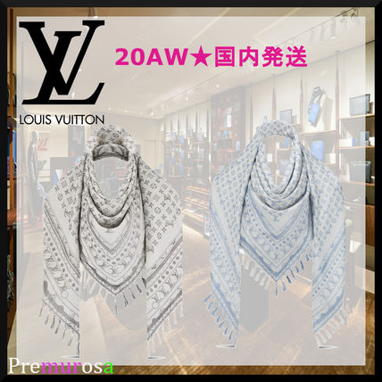 Louis Vuitton 2020 21AW Monogram Silk Fringes Logo Knit  Fur Scarves M76367 M76368 