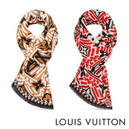 Louis Vuitton MONOGRAM Monogram Wool Knit  Fur Scarves M76485 M76484 