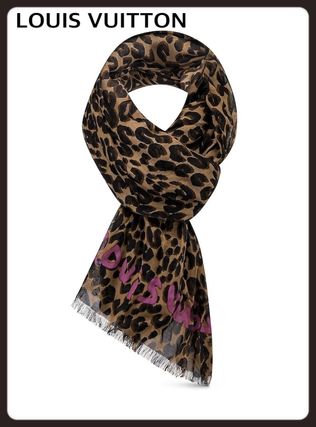 Louis Vuitton Cashmere Silk Logo Knit  Fur Scarves M72215 