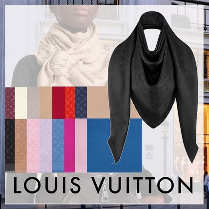 Louis Vuitton 2020 SS Monogram Wool Silk Logo Knit  Fur Scarves