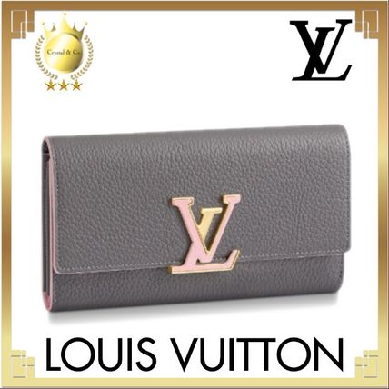 Louis Vuitton CAPUCINES 2020 SS Calfskin Bi color Plain Leather Logo Long Wallets 