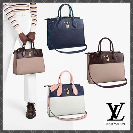 Louis Vuitton CITY STEAMER 2020 SS Casual Style Blended Fabrics Plain Leather Logo Handbags M55345 M55347 M55178 