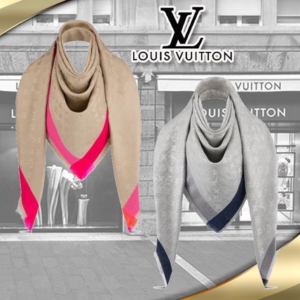Louis Vuitton MONOGRAM 2020 SS Monogram Wool Silk Knit  Fur Scarves M76372 M76371 