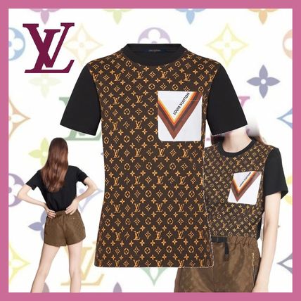 Louis Vuitton Monogram Street Style Bi color Cotton Short Sleeves Logo 1A848O 1A848N 1A848M 1A848L 1A848K 