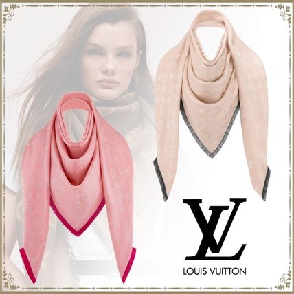 Louis Vuitton 2020 SS Monogram Wool Silk Fringes Knit  Fur Scarves 