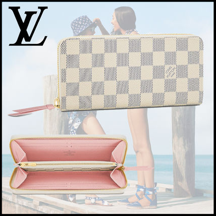 Louis Vuitton DAMIER AZUR Leather Logo Long Wallets N61264 