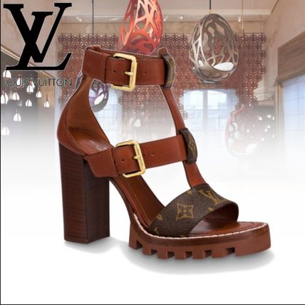 Louis Vuitton 2020 21AW Monogram Open Toe Casual Style Leather Block Heels 1A662O 