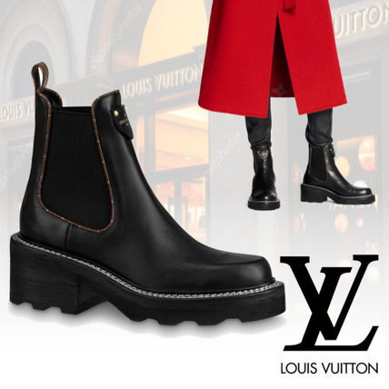 Louis Vuitton 2020 SS Monogram Plain Toe Casual Style Leather Block Heels 