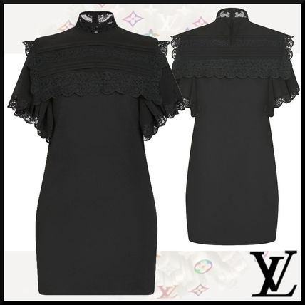 Louis Vuitton 2020 21AW Black Cocktail Dress With Lace Inserts 1A82BI 