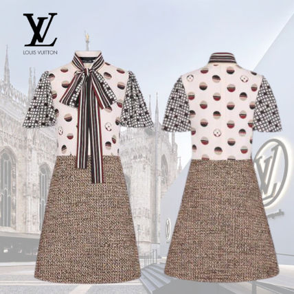 Louis Vuitton MONOGRAM 2020 SS Two Fabric A Line Dress In Camel Natte Tweed 1A840E 