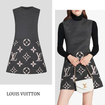 Louis Vuitton Crew Neck Short Monogram Casual Style A line Wool Silk 1A7SJ4 